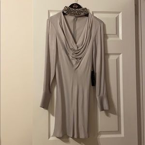 Silver long sleeve dress with embroidered collar